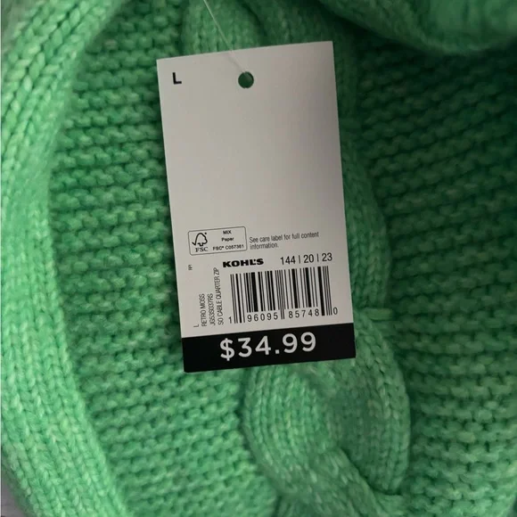 Kohl's Vibrant Green Cable Knit Turtleneck Sweater - Picture 2 of 3